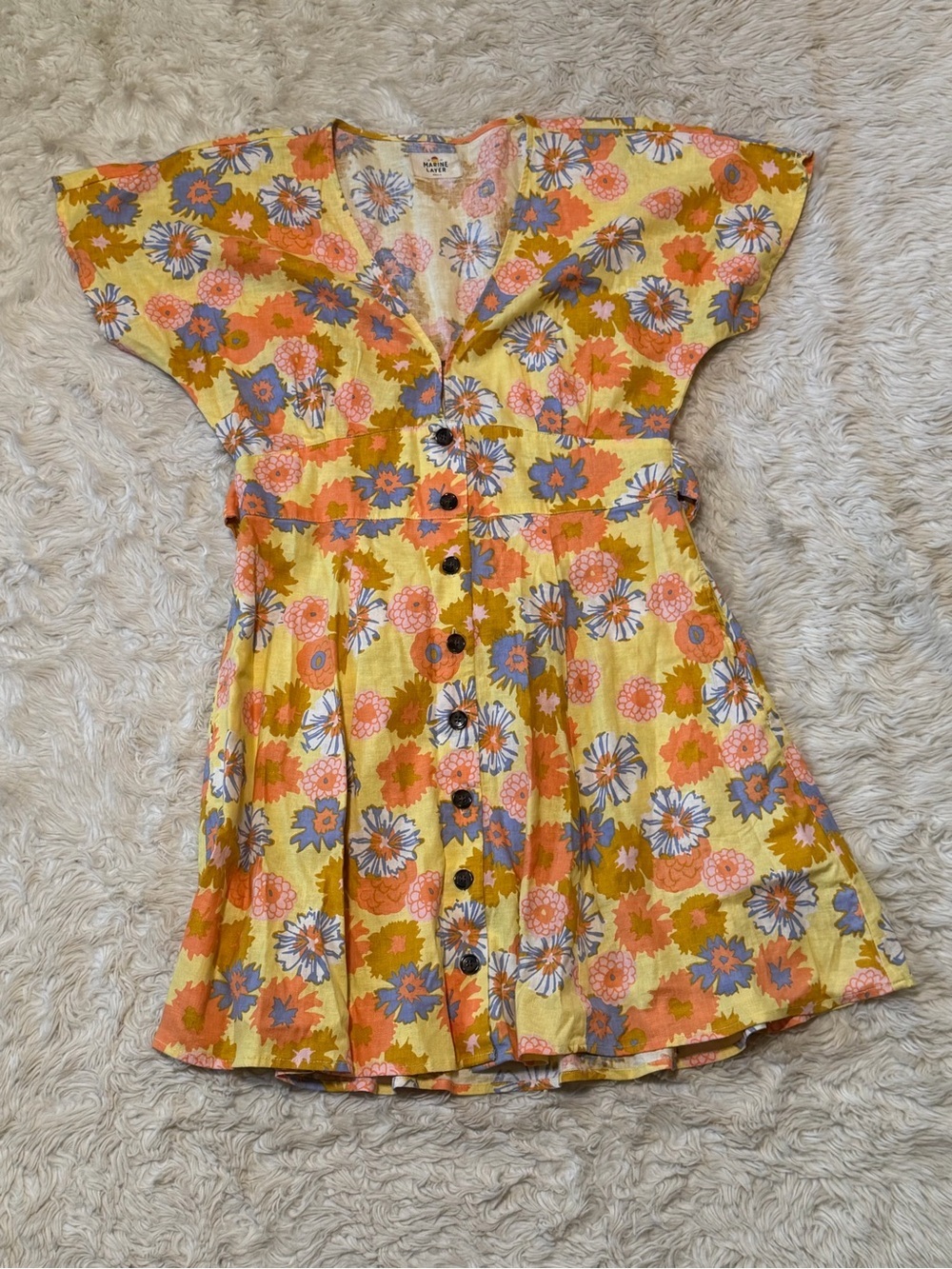 Marine Layer Camila Mini Dress in Yellow Floral Print - Size Small - Picture 3 of 8